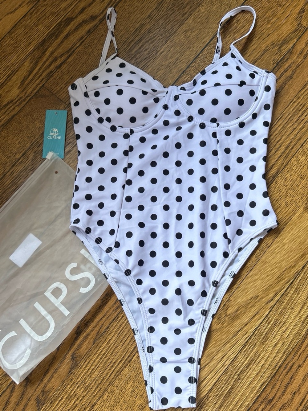 Cupshe White and Black Polka Dot One-Piece Swimsuit